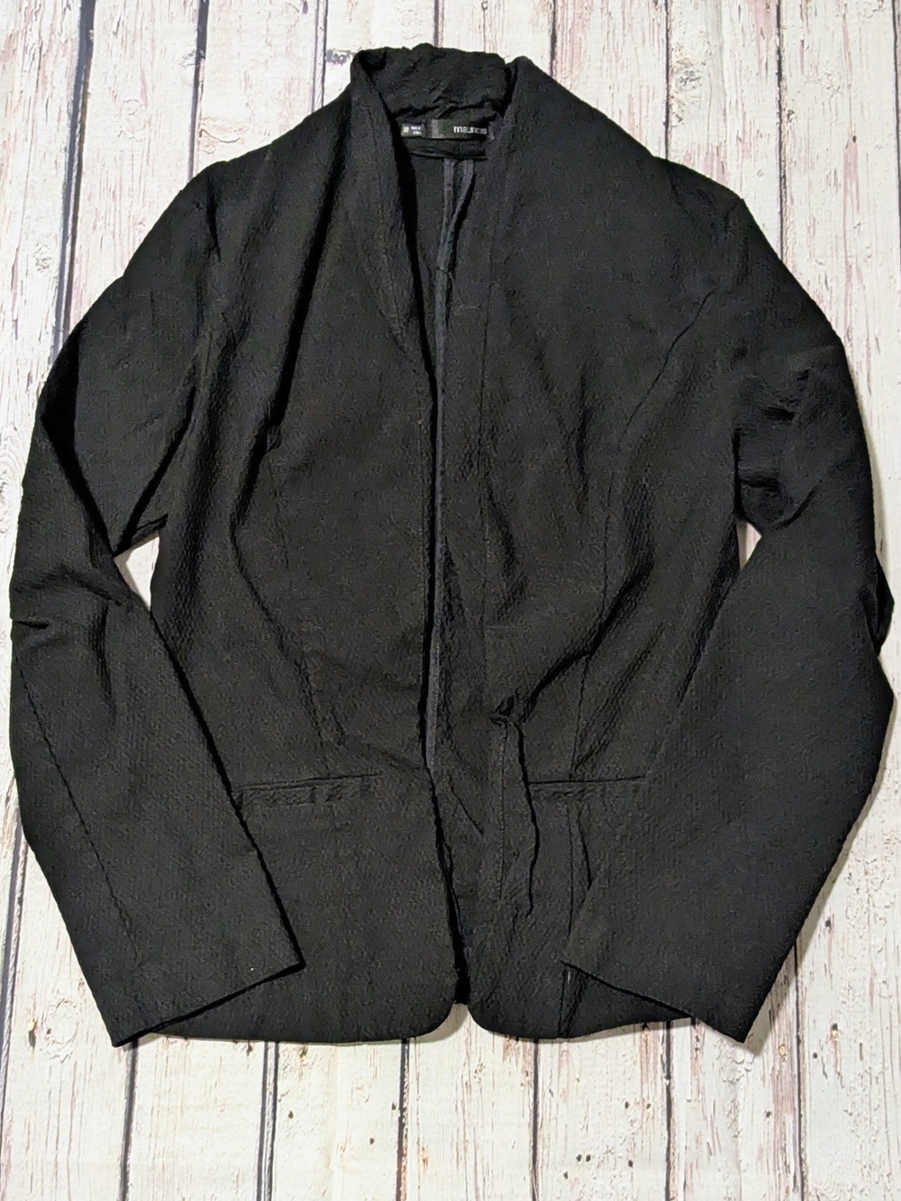 Maurices Black Textured Collarless Blazer